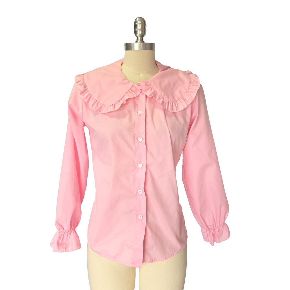 Vintage Style Pink Top Size M Peter Pan Collar Lolita JFashion Ruffles Long Slv